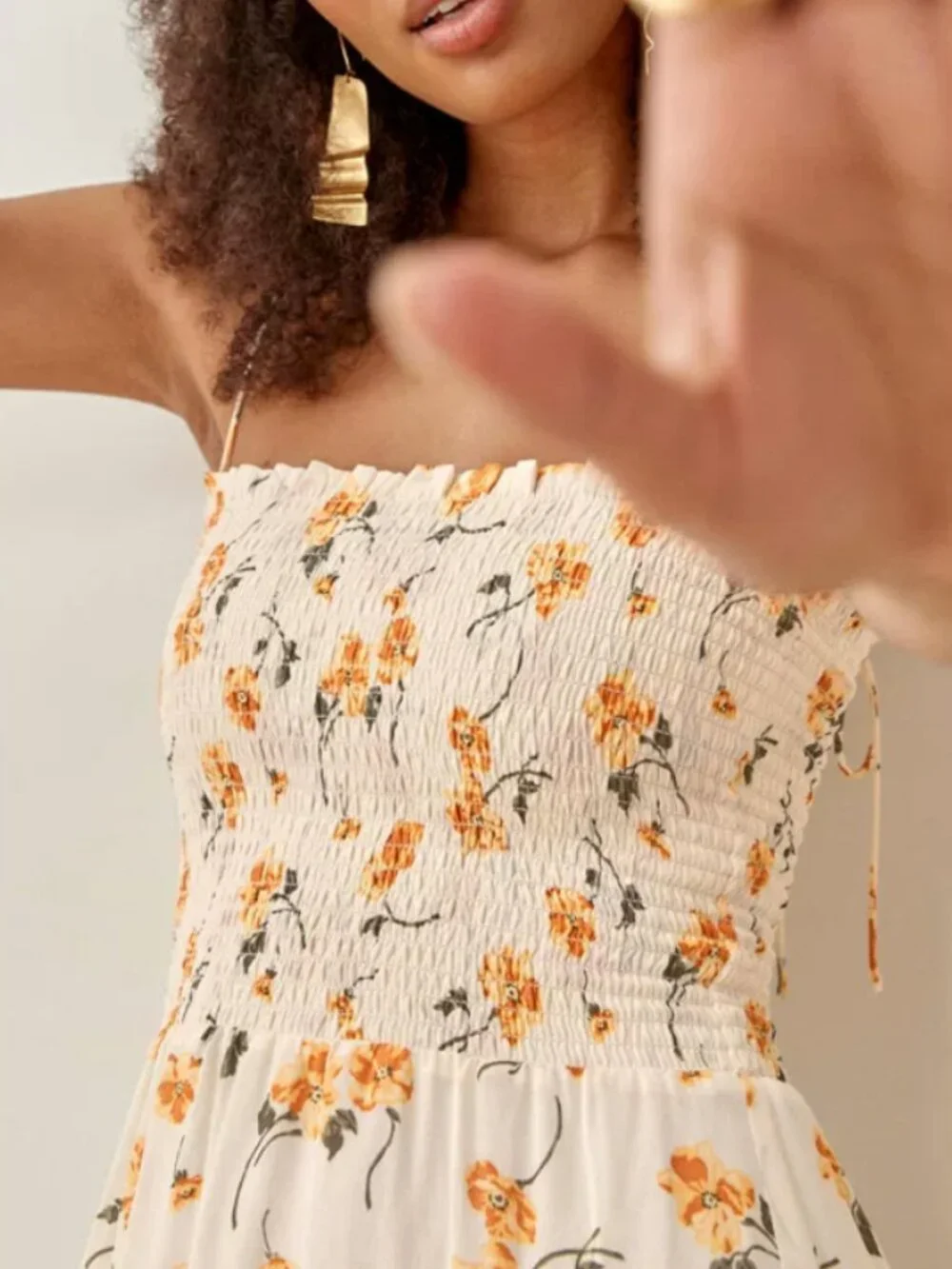 Reformation Sable Midi Dress Small Limo Orange Cream Floral Smoking Stretch - Picture 3 of 8